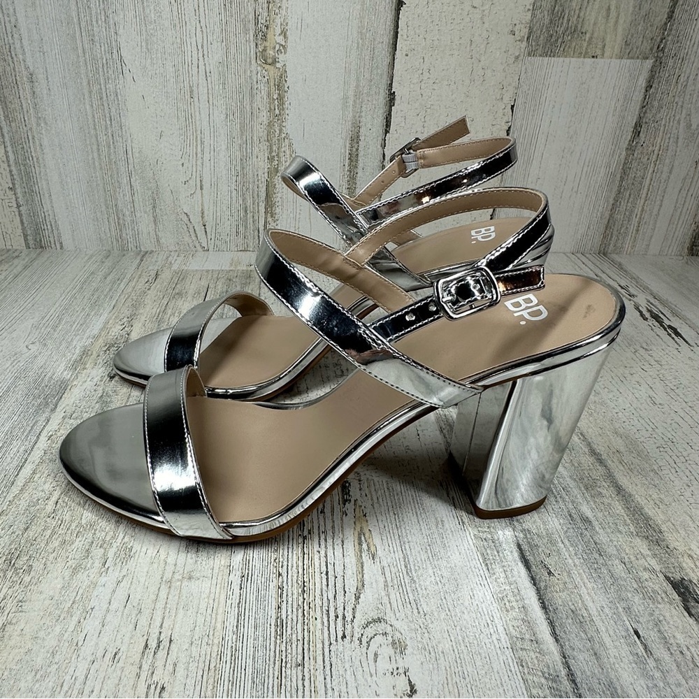 New BP Lula Women's Silver Faux Leather Block Heel‎ Sandal #123